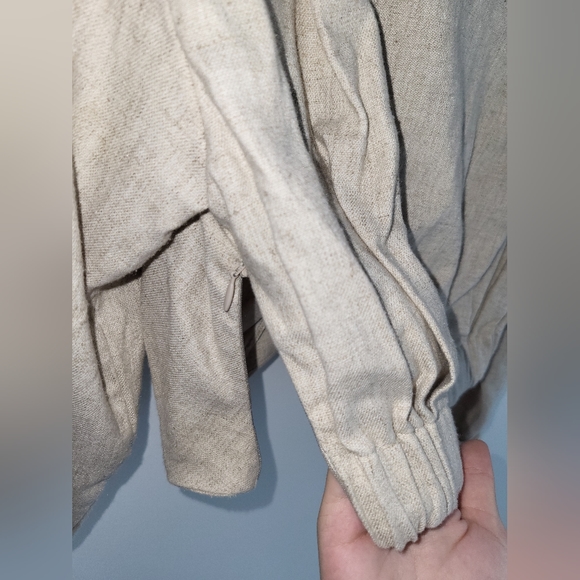 ZARA - Bloggers Favorite Linen Blend Cropped Gather Long Sleeves  Collar Shirt - Picture 4 of 6